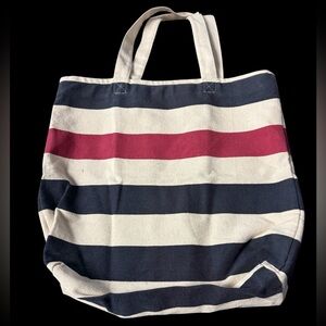 Magid canvas 17” tote bag purse red ivory navy striped new